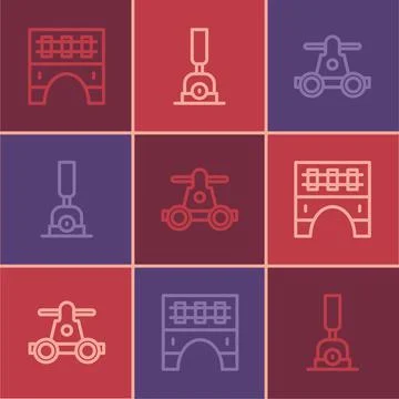 Set line Bridge for train, Handcar transportation and Arrow switching the Illustrazione stock