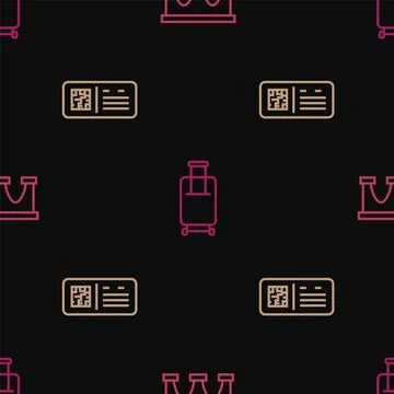 Set line Bridge for train, QR code ticket and Suitcase on seamless pattern Stock Illustration