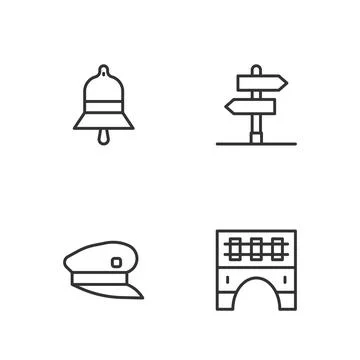 Set line Bridge for train, Train driver hat, station bell and Road traffic sign イラスト素材