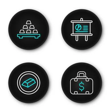Set line Briefcase and money, Gold bars, Chalkboard with diagram and  icon... Stock-Illustration