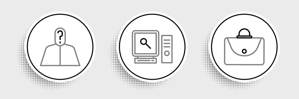 Set line Briefcase, Anonymous with question mark and Search computer screen i Stock-Illustration