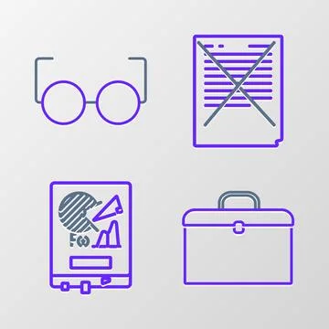 Set line Briefcase, Board with graph chart, Exam paper incorrect answers survey 스톡 일러스트