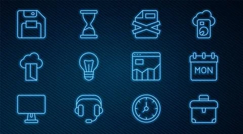 Set line Briefcase, Calendar, Delete file document, Light bulb, Cloud datab.. Stock-Illustration