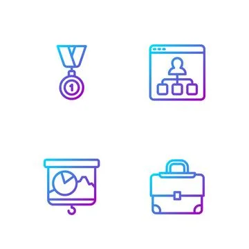Set line Briefcase, Chalkboard with chart, Medal and Online education. Gradient Stock-Illustration