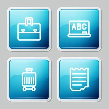 Set line Briefcase, Chalkboard, Suitcase and Notebook icon. Vector Stock Illustration