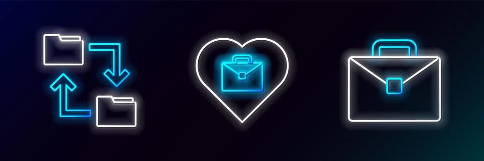 Set line Briefcase, Cloud storage document folder and Heart with text work icon Stockillustratie