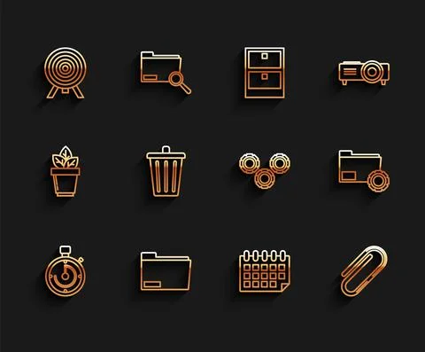 Set line Briefcase, Document folder, Target, Calendar, Paper clip, Trash can Stock-Illustration