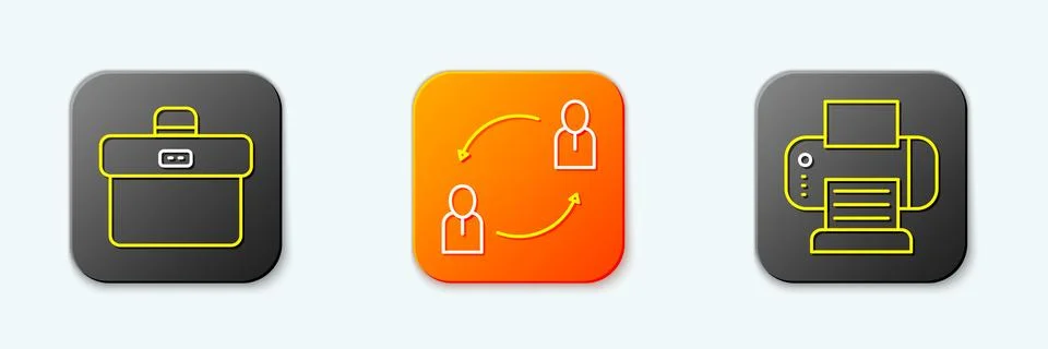 Set line Briefcase, Human resources and Printer icon. Vector Stock Illustration