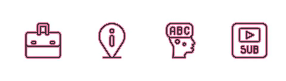 Set line Briefcase, Learning foreign languages, Information and Video with Stock Illustration