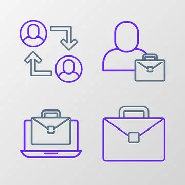 Set line Briefcase, Online working, Freelancer and Project team base icon Stock Illustration
