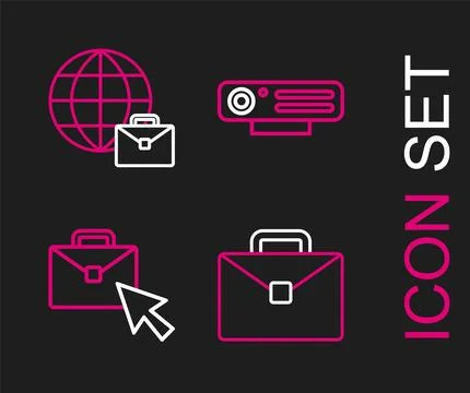 Set line Briefcase, Online working, Web camera and  icon. Vector Stock-Illustration