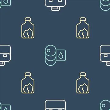 Set line Briefcase, Ore mining and Barrel oil on seamless pattern. Vector Stock Illustration