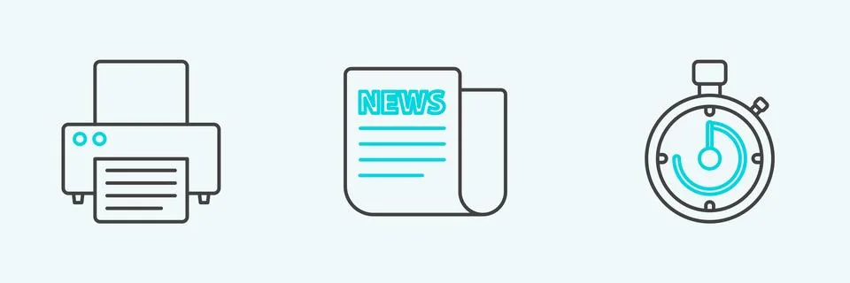 Set line Briefcase, Printer and News icon. Vector 스톡 일러스트