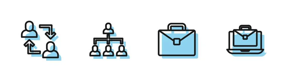 Set line Briefcase, Project team base, Hierarchy organogram chart and Online Stock Illustration