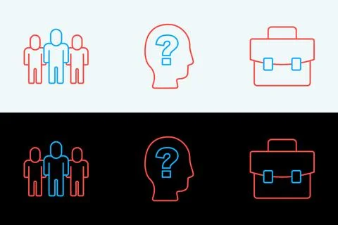 Set line Briefcase, Project team base and Worker icon. Vector Stock Illustration