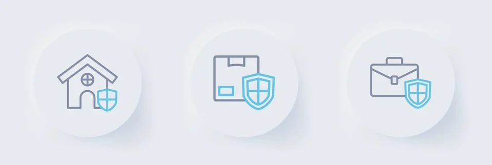Set line Briefcase with shield, Delivery security and House icon. Vector Stock Illustration