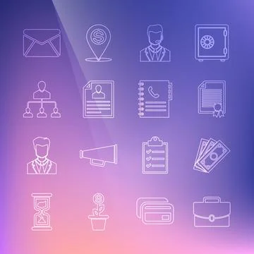 Set line Briefcase, Stacks paper money cash, Certificate template, Man with.. 스톡 일러스트