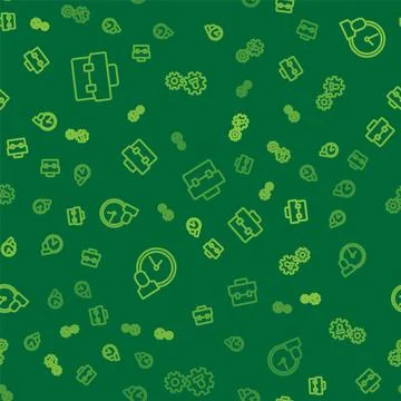 Set line Briefcase, Work time and Human with gear on seamless pattern. Vector Stock Illustration