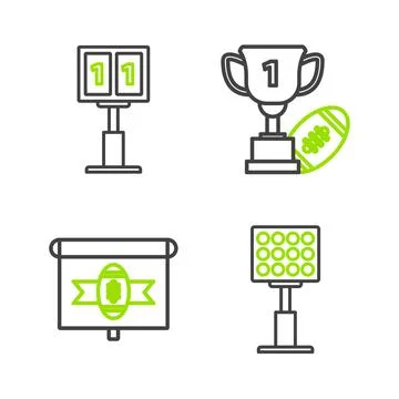 Set line Bright stadium lights, American football on tv program, Award cup an 스톡 일러스트