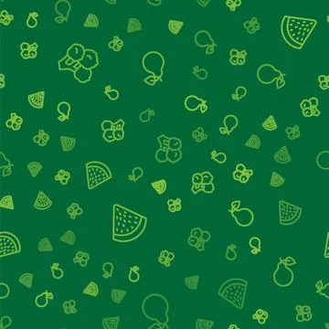 Set line Broccoli, Watermelon and Pear on seamless pattern. Vector Stock Illustration