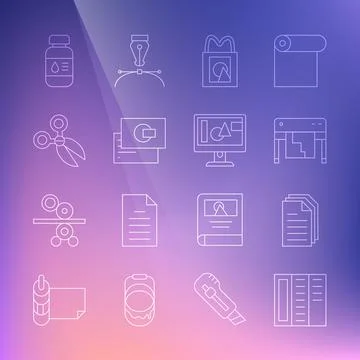 Set line Brochure, File document, Plotter, Paper shopping bag, Business card Illustrazione stock