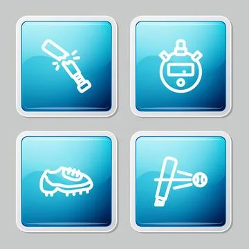 Set line Broken baseball bat, Stopwatch, Baseball boot and with icon. Vector Stock Illustration