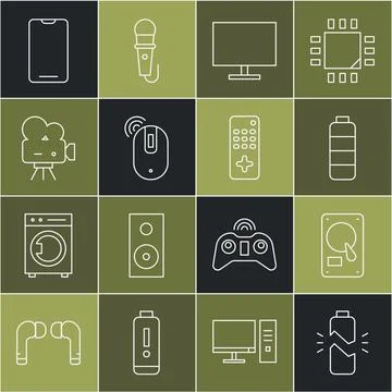 Set line Broken battery, Battery charge level indicator, Computer monitor screen イラスト素材