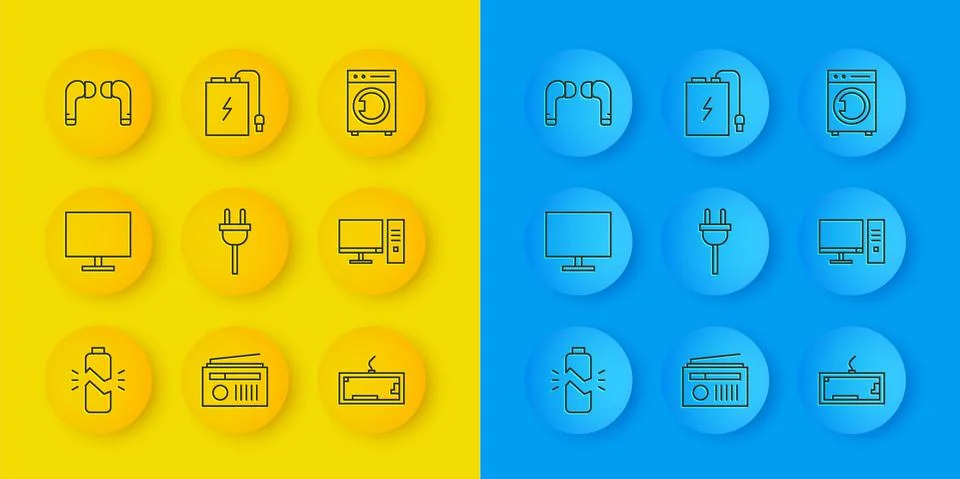 Set line Broken battery, Computer monitor screen, Electric plug, Keyboard, Air イラスト素材