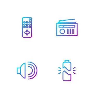 Set line Broken battery, Speaker volume, Remote control and Radio with antenna イラスト素材