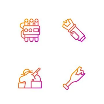 Set line Broken bottle as weapon, Murder, Dynamite and timer clock and Police Illustrazione stock