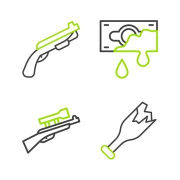 Set line Broken bottle as weapon, Sniper rifle with scope, Bloody money and.. 스톡 일러스트