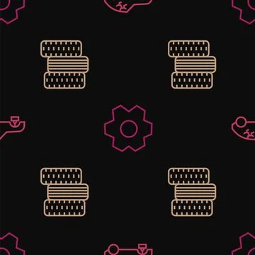 Set line Broken car, Car tire wheel and Gear on seamless pattern. Vector Stock Illustration