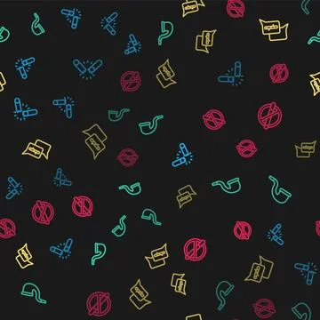 Set line Broken cigarette, No pipe smoking,  and  on seamless pattern. Vector Stock Illustration