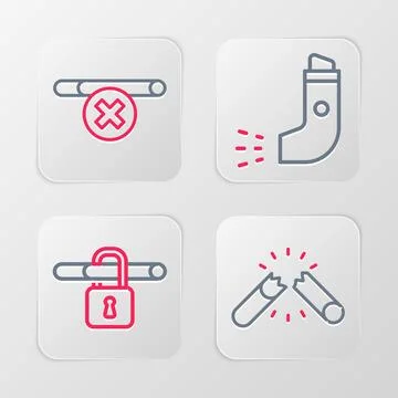 Set line Broken cigarette, No smoking, Inhaler and  icon. Vector Stock Illustration