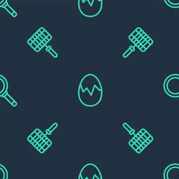 Set line Broken egg, Barbecue steel grid and Frying pan on seamless pattern Stock Illustration