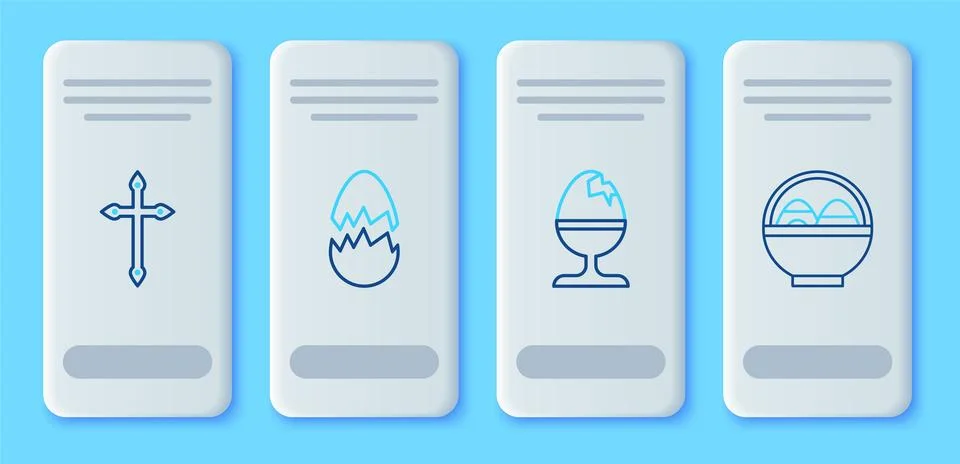 Set line Broken egg, Chicken on a stand, Christian cross and Basket with ea.. Stock Illustration