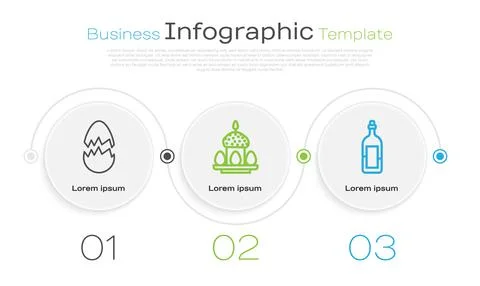 Set line Broken egg, Easter cake and eggs and Bottle of wine. Business Stock Illustration