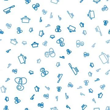 Set line Broken egg, Frying pan and Cooking pot on seamless pattern. Vector Illustrazione stock
