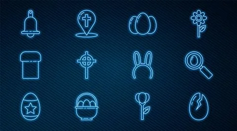 Set line Broken egg, Search and easter, Easter eggs, Christian cross, cake Stock Illustration