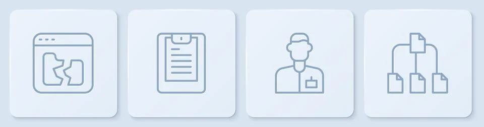 Set line Broken file, Analyst engineer, Server, Data report and Folder tree Stock Illustration