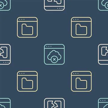 Set line Broken file, Browser files and Failed access cloud storage on seamless Stock Illustration