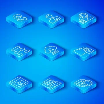 Set line Broken file, Cloud computing lock, Server, Data, Web Hosting, Folder Illustrazione stock