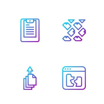 Set line Broken file, Data export, Server, report and stream. Gradient color Stock Illustration