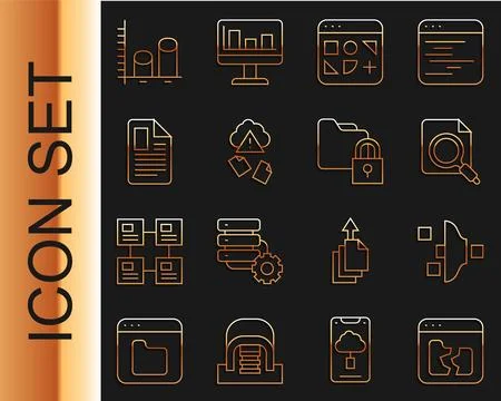 Set line Broken file, Filter setting, Search concept with folder, Different.. Stock Illustration