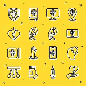 Set line Broken heart or divorce, Solution to the problem, Psychologist online イラスト素材