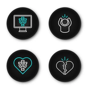 Set line Broken heart or divorce, Psychology, Psi, Anger and Psychologist o.. Иллюстрация