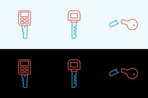 Set line Broken key, Car with remote and Key icon. Vector Stock Illustration
