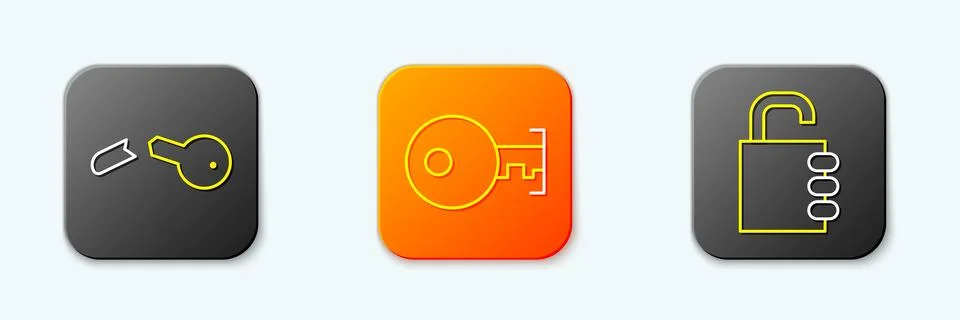 Set line Broken key, Key and Safe combination lock icon. Vector 스톡 일러스트