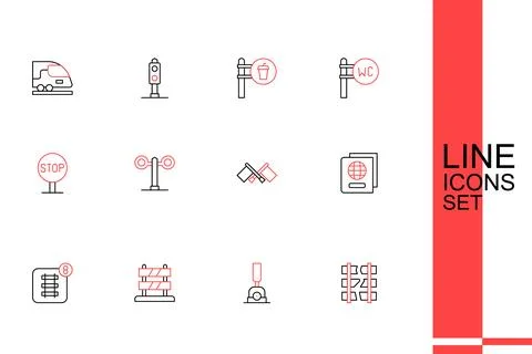 Set line Broken or cracked railway, Arrow for switching the, End of tracks,.. Stock Illustration