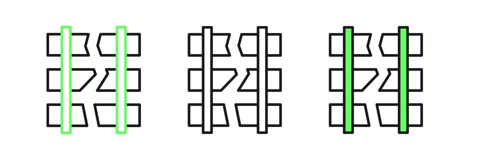 Set line Broken or cracked rails on a railway icon isolated on white backgr.. Stock Illustration